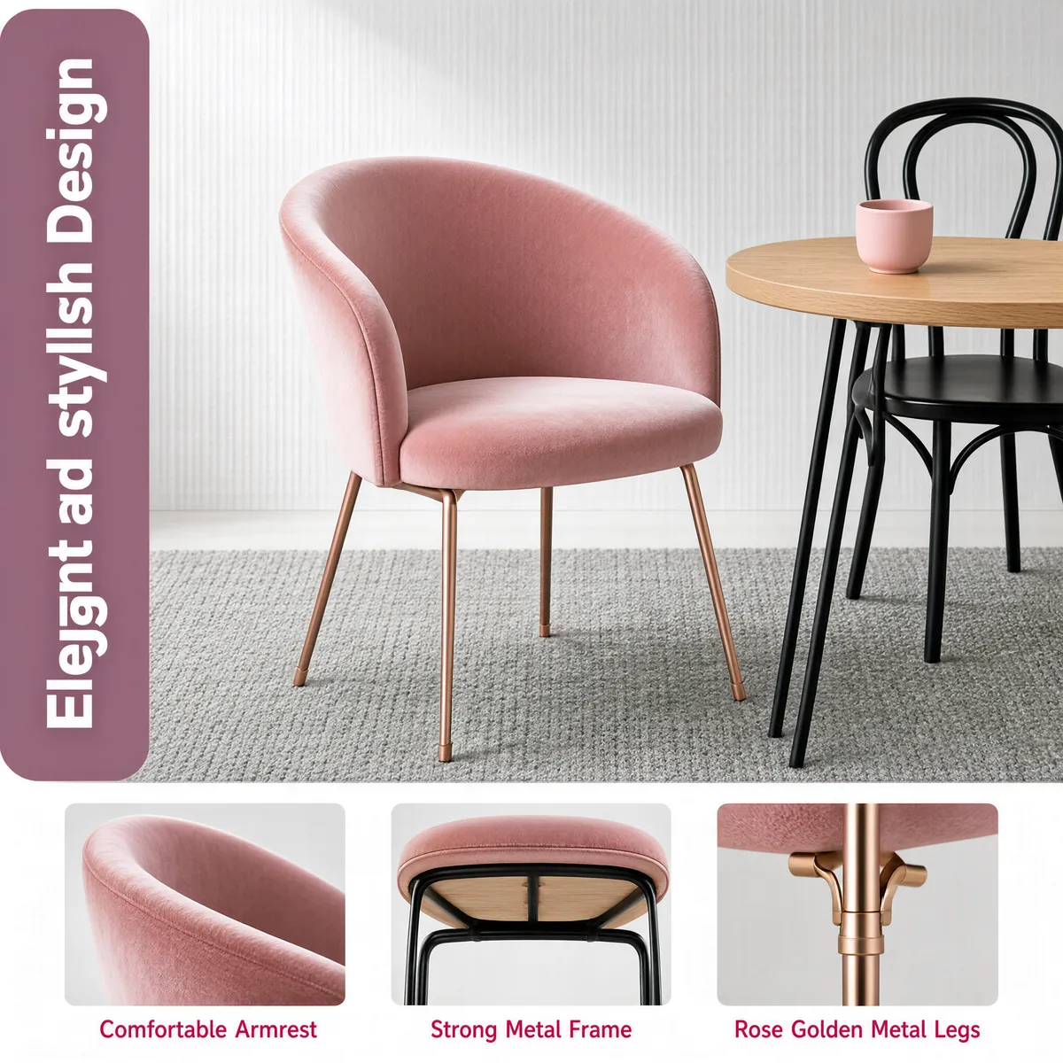Elegant Pink Velvet Dining Chair
