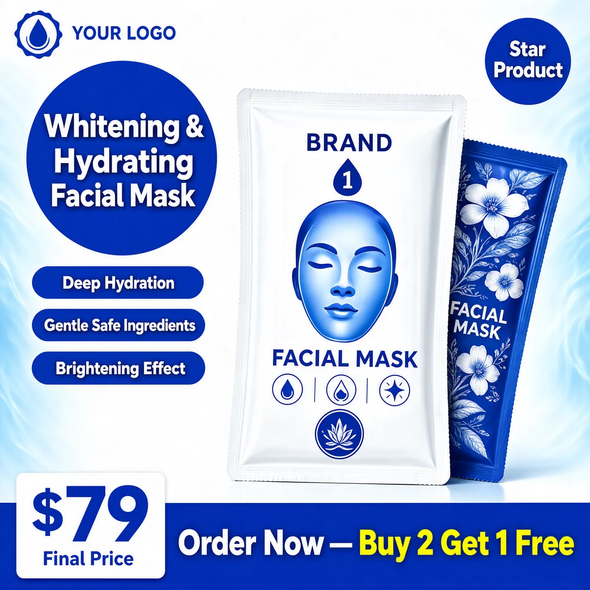 Whitening Hydrating Facial Mask E-Commerce Product Shot