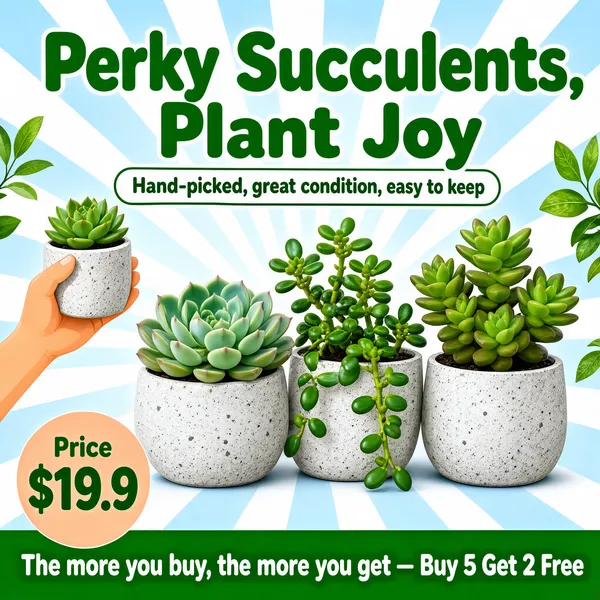 Perky Succulents, Easy Care Plants with Buy 5 Get 2 Free Promo