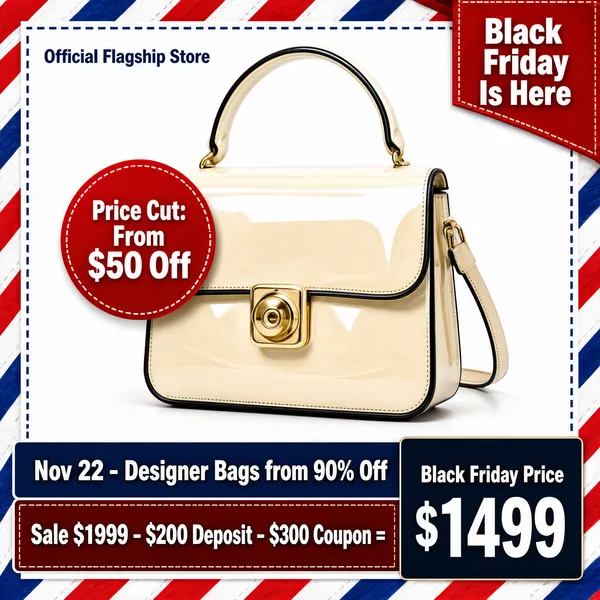 Black Friday Cream Patent Handbag Sale
