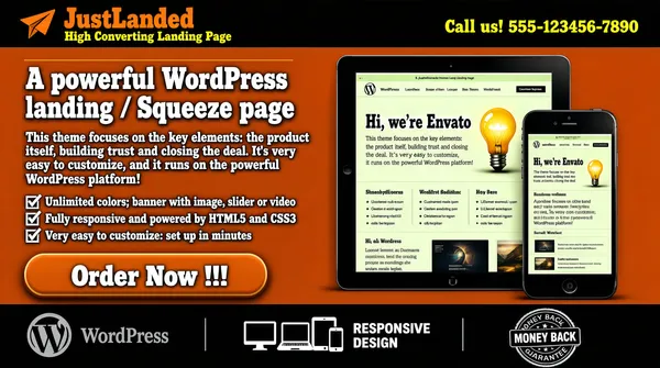 Retro WordPress Landing Page Template Promo