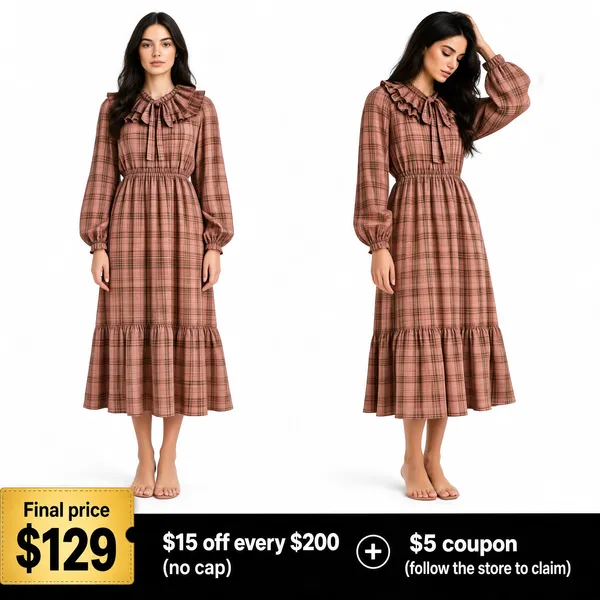 Dusty Rose Plaid Twin Midi Dress Duo