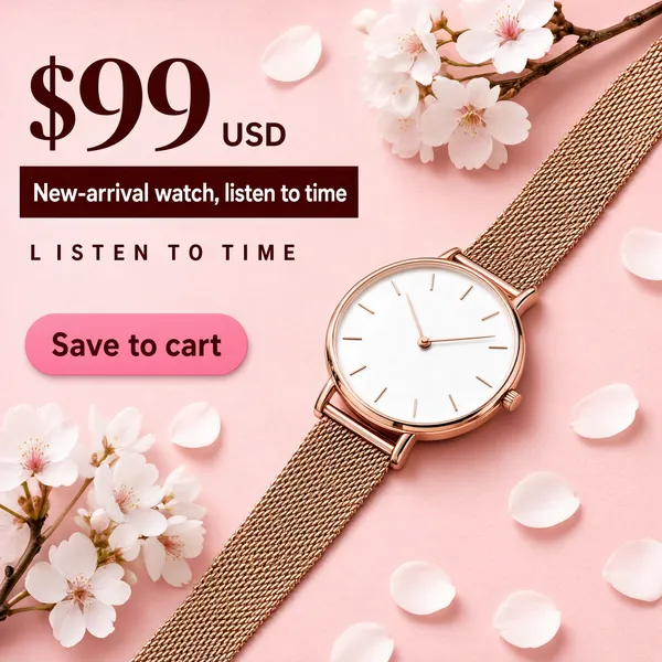 Romantic Pink Watch with Cherry Blossoms