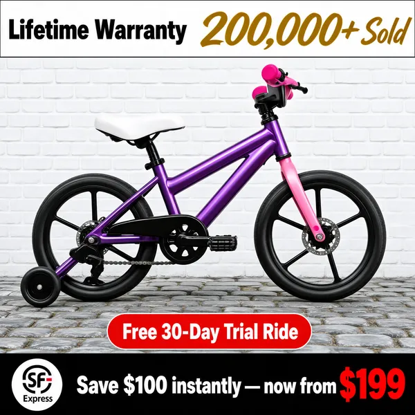 Kids Purple Bicycle with Training Wheels