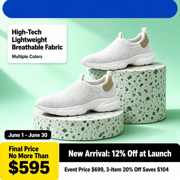 Fresh White Knit Sneakers on Mint Podium