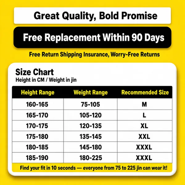 Size Chart Product Image with Bold Yellow Confidence