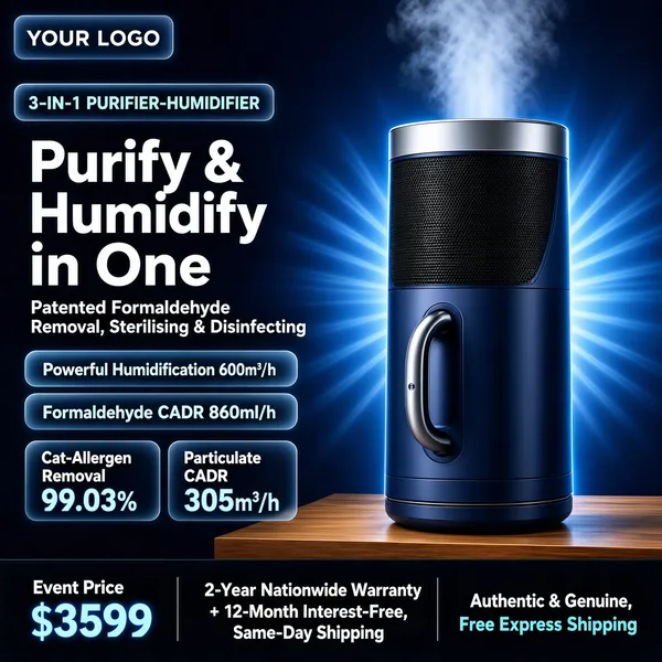 Premium 3-in-1 Purifier Humidifier E-Commerce Product Image