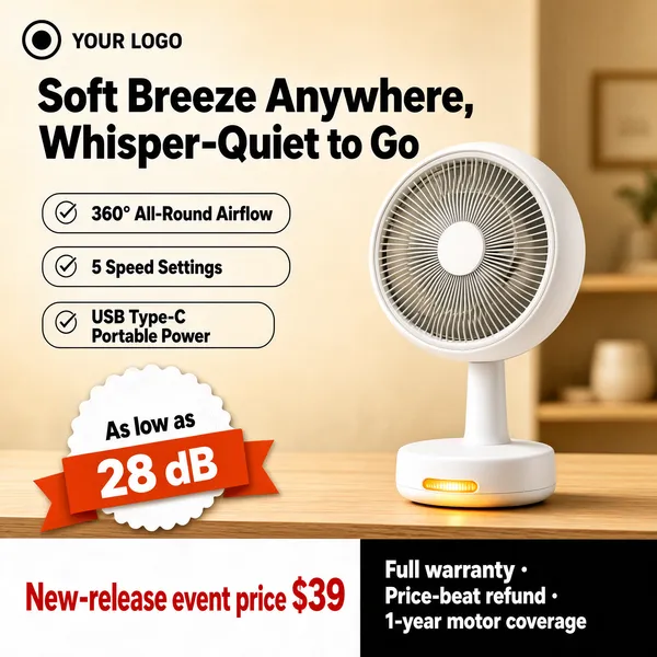 Whisper-Quiet Compact Desk Fan