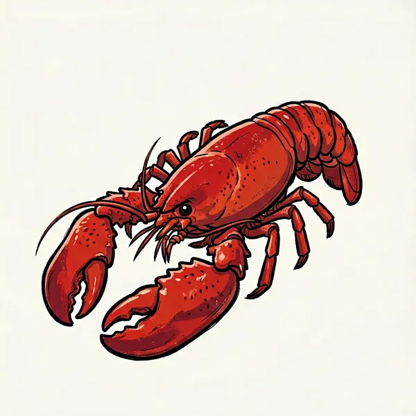 a cute red lobster,. , line art. simple. anime comic style