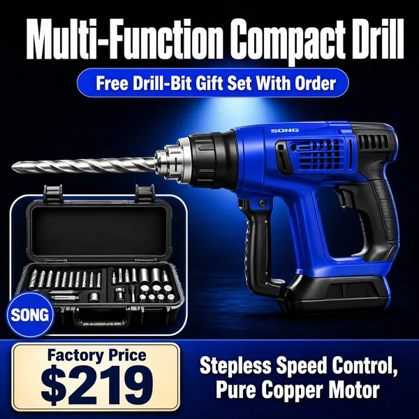 Compact Rotary Hammer Drill with Free Bit Set
