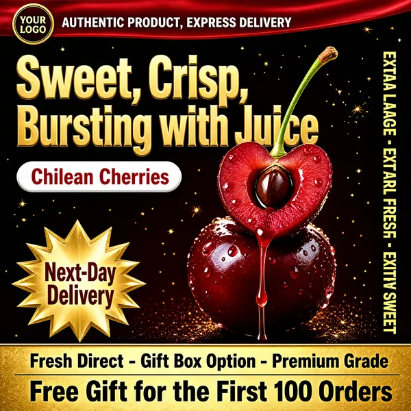 Premium Chilean Cherries Dark-Mode Product Poster