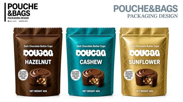 Three Flavours Stand-up Pouch Mockup