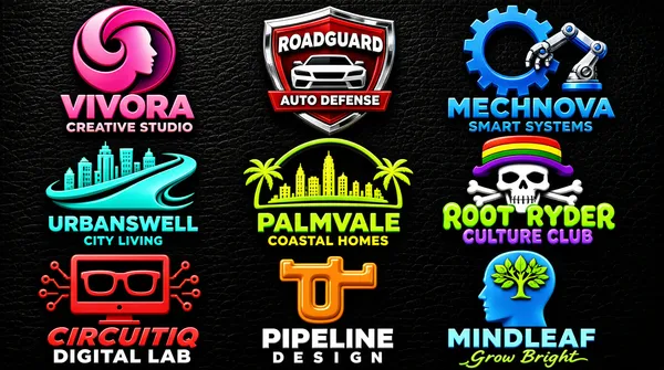 Nine Colorful 3D Business Logo Portfolio Wall