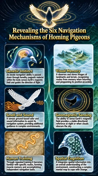 Homing Pigeon Navigation Mechanisms Infographic