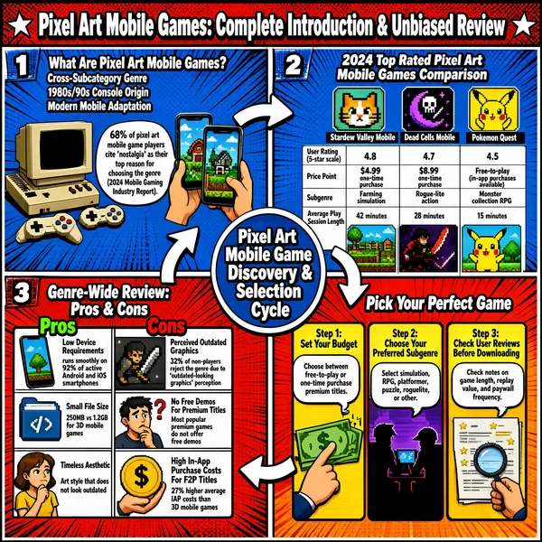 Pixel Art Mobile Games Infographic Review
