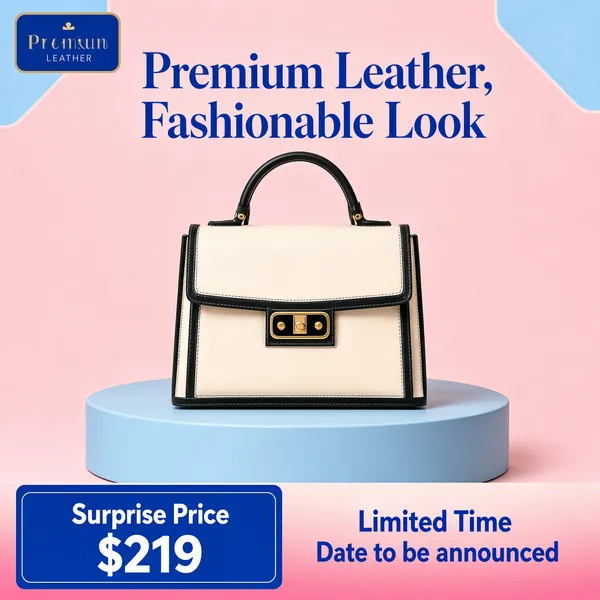 Ivory Leather Satchel on Pastel Pedestal
