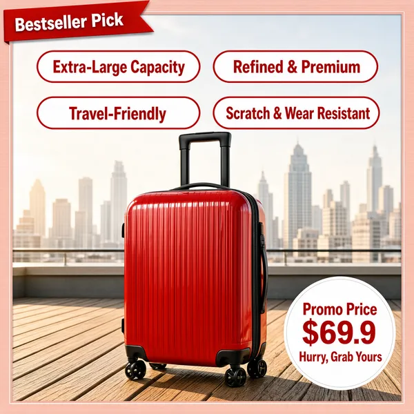 Red Hard-Shell Suitcase Travel Ready