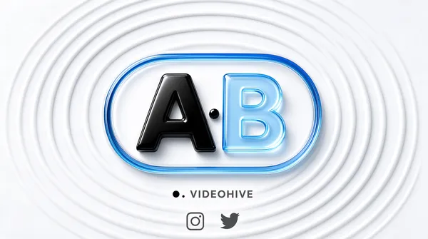 [Format]
Landscape 16:9 gig cover, minimalist 3D logo-reveal style with soft white radial ripples and polished plastic materials. Clean premium finish. No watermark, no personal names.

[Layout]
Centered composition: a single 3D monogram sits in the middle of the frame, with concentric white elliptical rings expanding behind it toward the edges. The background is very light gray-white. A small marketplace label sits beneath the monogram, and two tiny social icons are centered near the bottom edge. The whole frame feels airy and spacious.

[Subject]
none — typographic only

[Headline]
Center: a stylized two-letter monogram rendered in glossy 3D, the first letter in black and the second in translucent light blue, both enclosed in a rounded pill-shaped outline with a blue top edge. Below it: a marketplace label in small gray sans-serif, a single letter prefix, dot, and "VIDEOHIVE" in uppercase. Bottom edge: a row of small social-media icons including the Instagram camera mark and the Twitter bird mark, rendered in simple gray line style.

[Badges]
Instagram and Twitter icons in a small centered row at the bottom. The VideoHive marketplace label appears as subtle credit text.

[Mood]
White, light gray, black, and cool blue palette, calm and corporate with a premium reveal energy. Reads as a clean logo-animation template preview at thumbnail size.