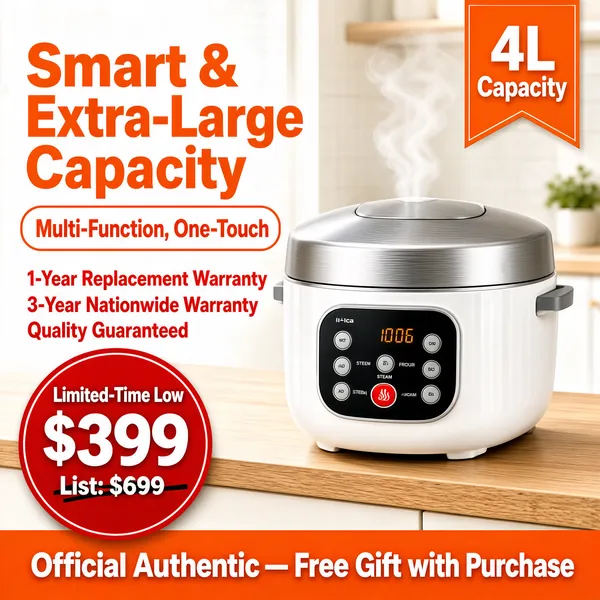 Smart Rice Cooker — Extra Large 4L Capacity