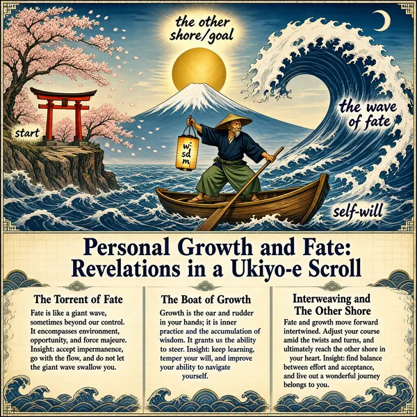Personal Growth and Fate: Ukiyo-e Wisdom Scroll