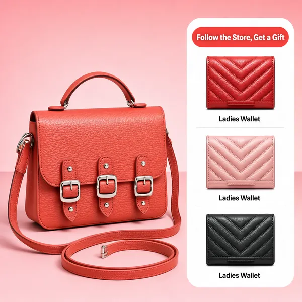 Coral Leather Crossbody Bag with Gift Wallets