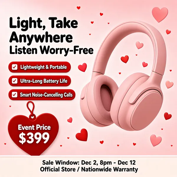 Sweet Pastel Pink Headphones Sale Banner