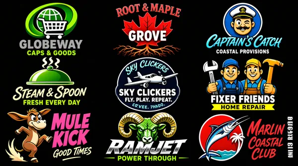 Nine Colorful Mascot Logos Grid