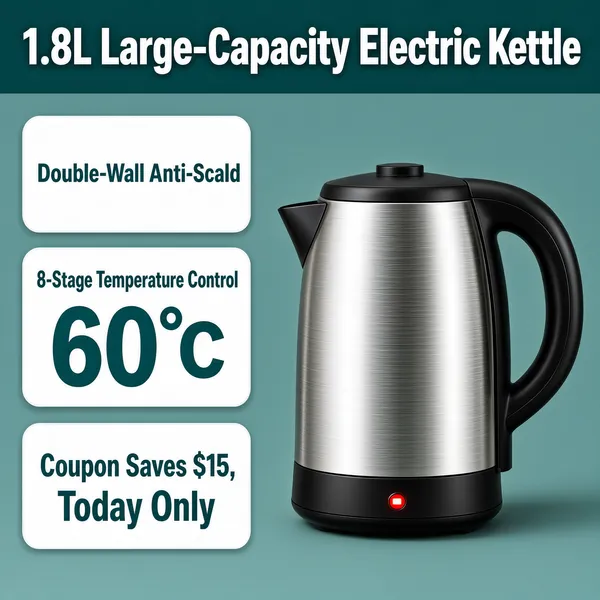 1.8L Stainless Electric Kettle - Family Safe