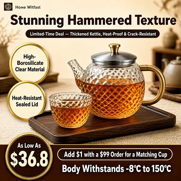 Hammered Glass Teapot Set — Amber Glow