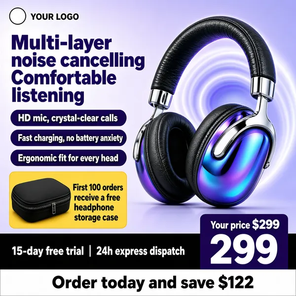 Premium Noise-Cancelling Headphones with Free Case