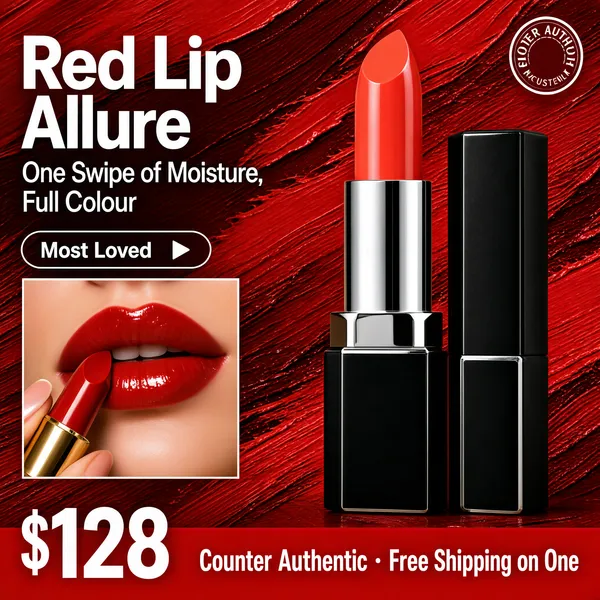 Glamorous Red Lipstick Beauty Product Shot