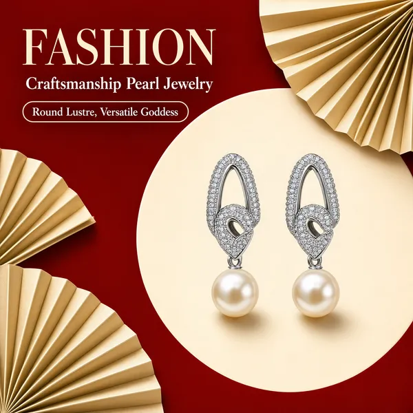 Elegant Pearl Drop Earrings on Festive Red
