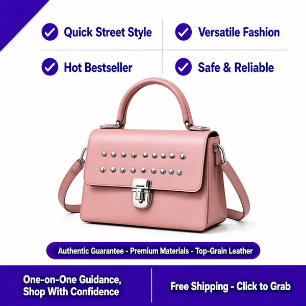 Blush Pink Leather Satchel with Purple Accents