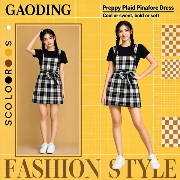 Preppy Plaid Pinafore Dress Lookbook