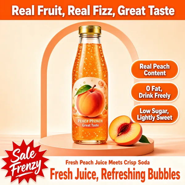 Fresh Peach Sparkling Juice Bottle Product Shot