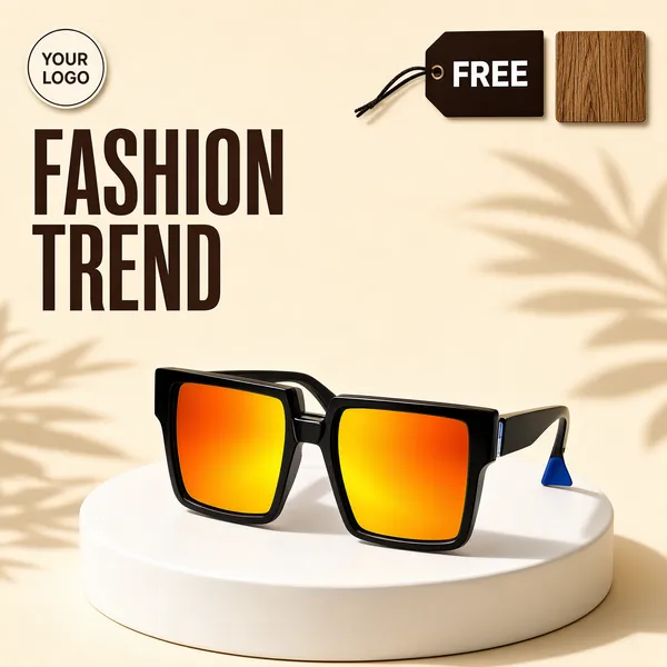 Fiery Orange Lens Sunglasses on Minimalist Podium