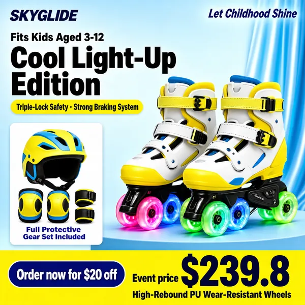 Kids LED Light-Up Roller Skates with Gear