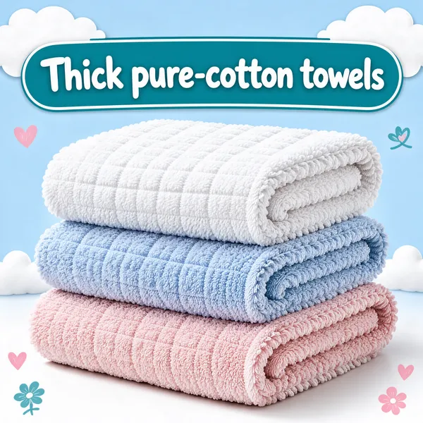Thick Pure-Cotton Towels in Pastel Stack