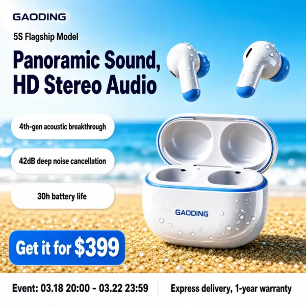 Premium Wireless Earbuds on Sunny Beach