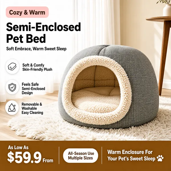 Cozy Semi-Enclosed Cave Pet Bed